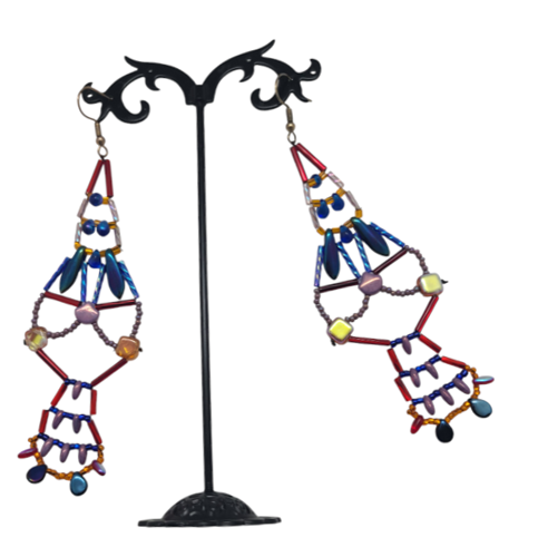 Red, Orange and Cobalt Sunburst Chandelier Earrings