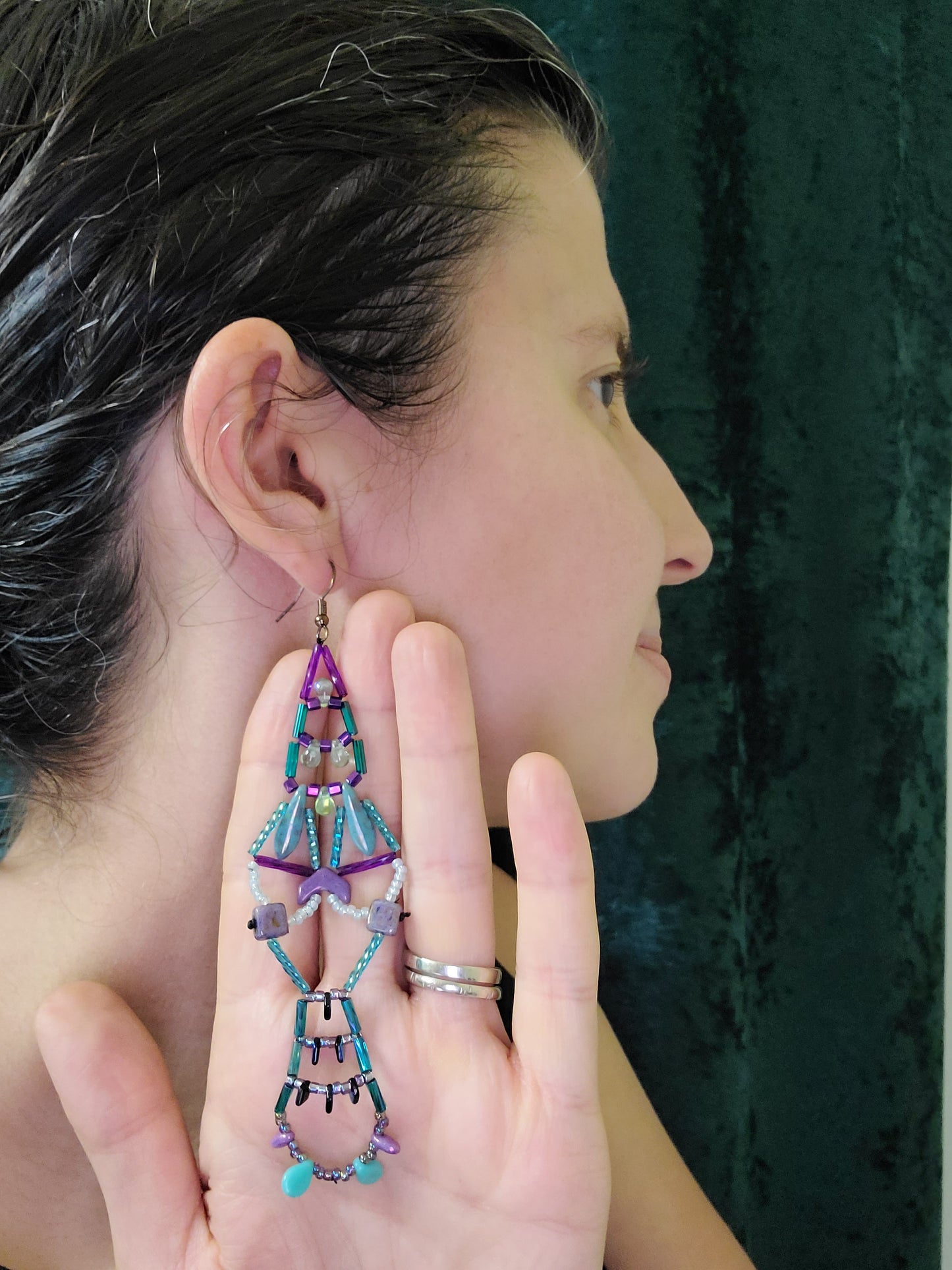 Purple and Teal Sunburst Chandelier Earrings