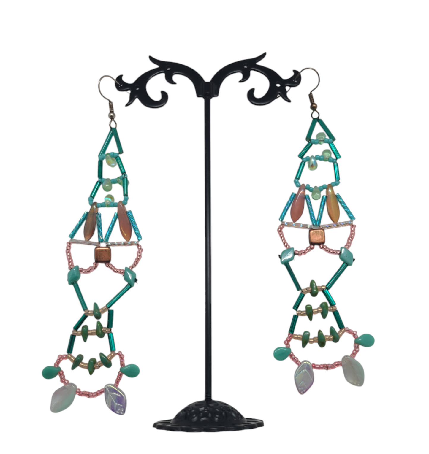 Teal and Peach Sunburst Chandelier Earrings