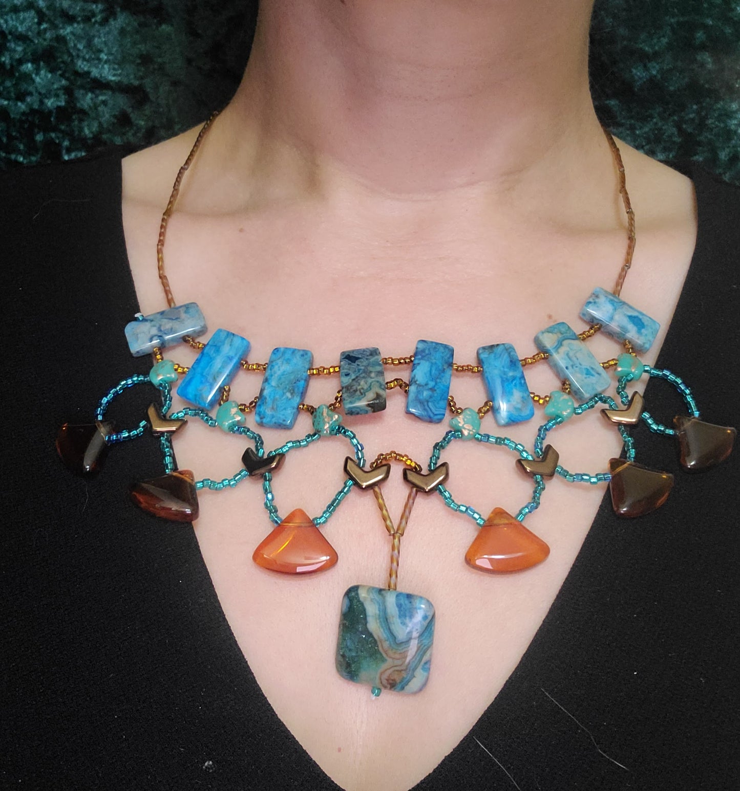 Teal Crazy Lace Agate Cleopatra Necklace