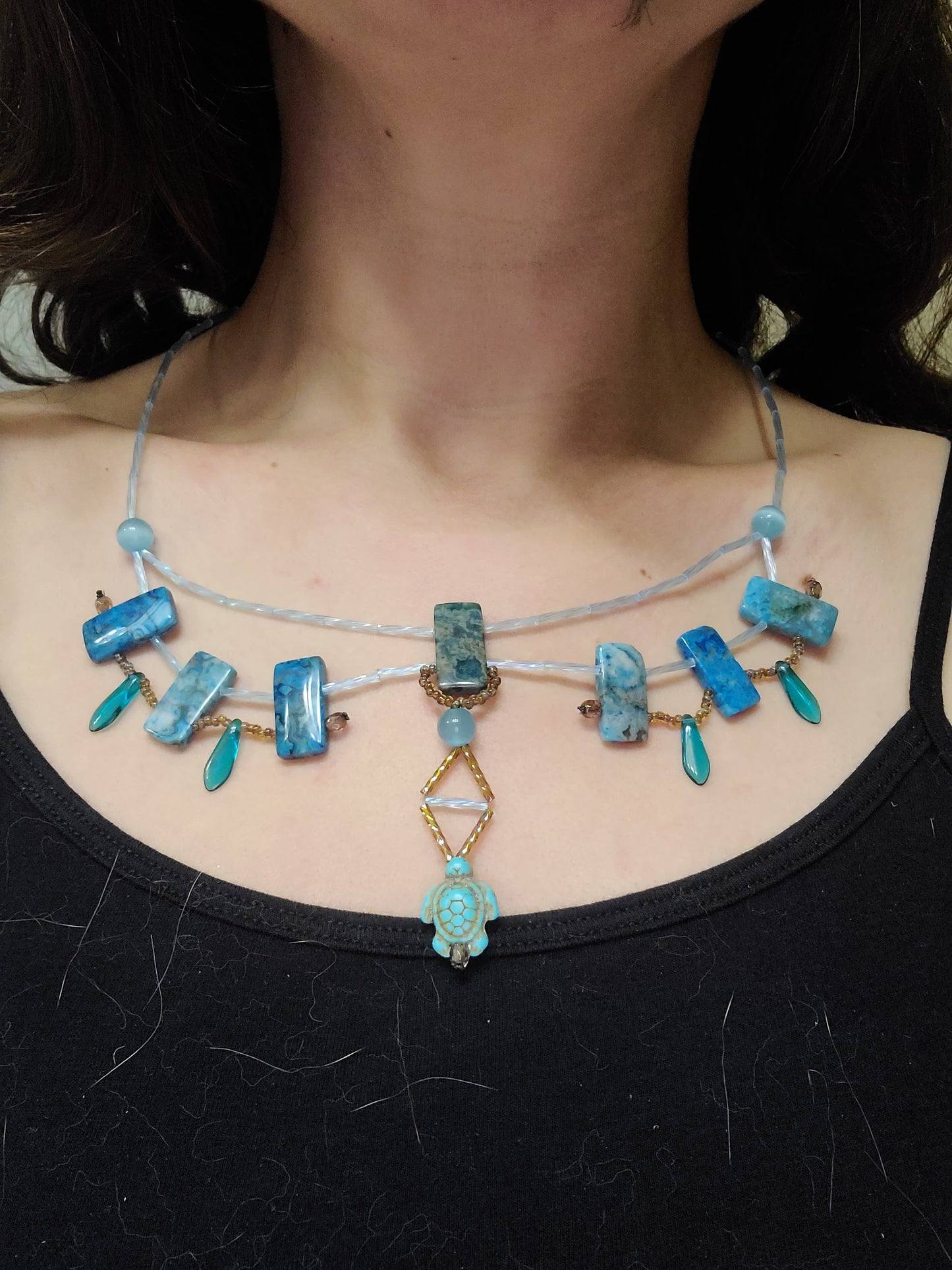 Teal Crazy Lace Agate Phoenix Necklace