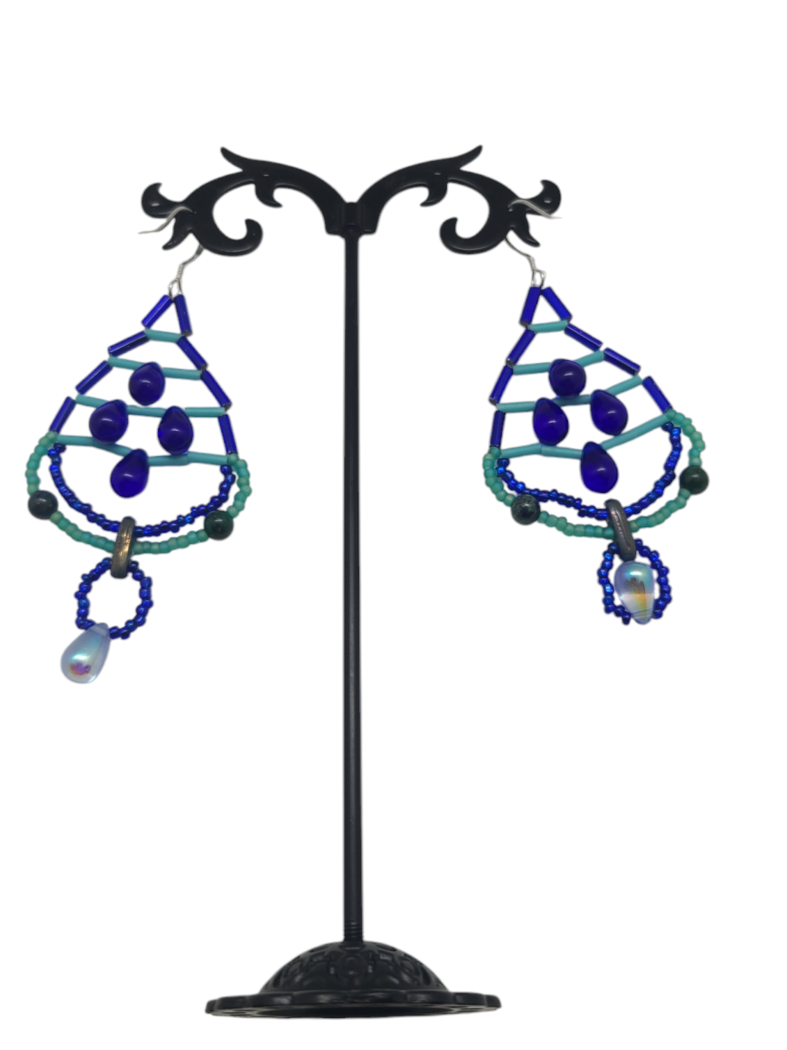 Teal and Cobalt Trellis Earrings