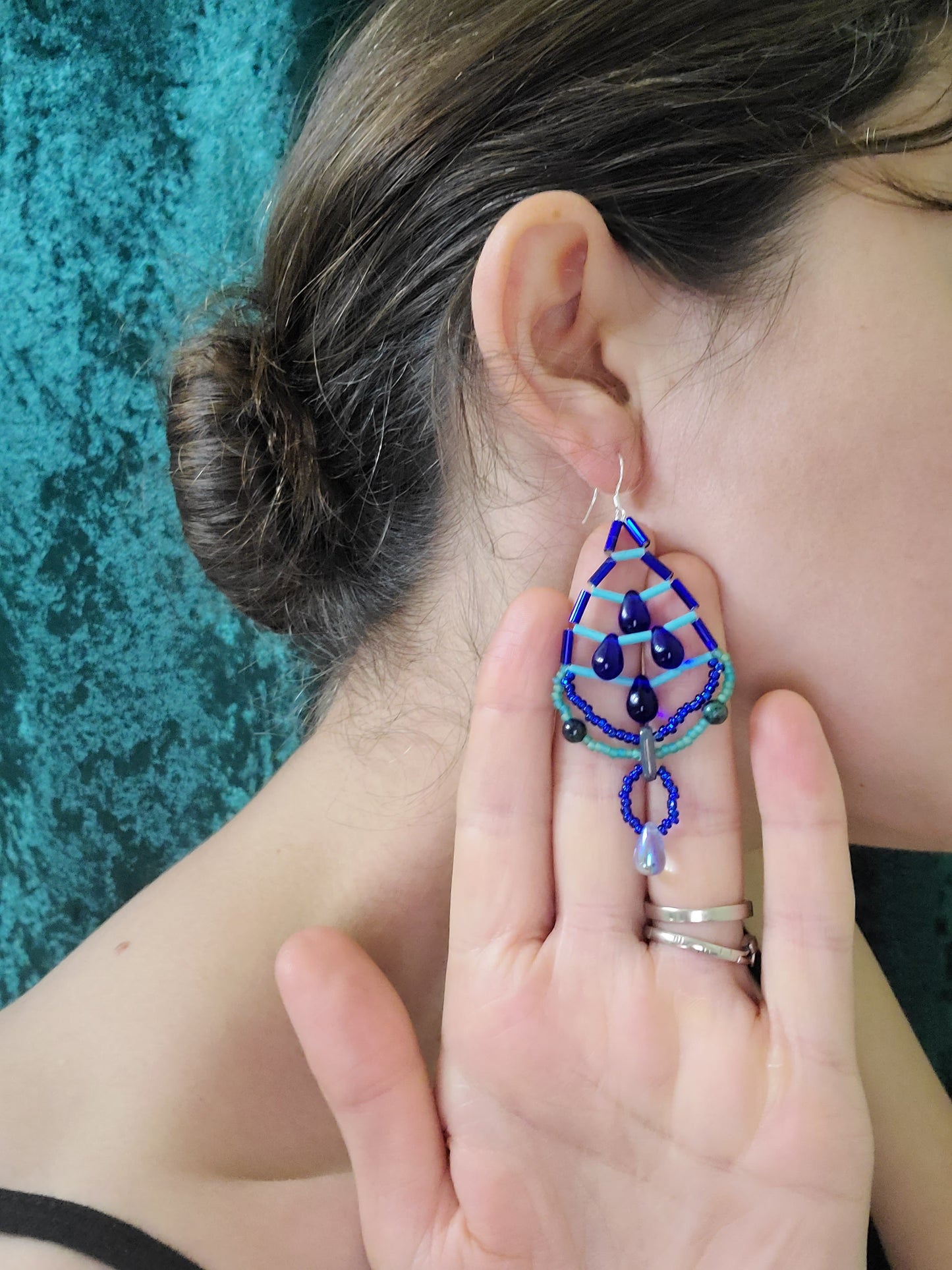 Teal and Cobalt Trellis Earrings