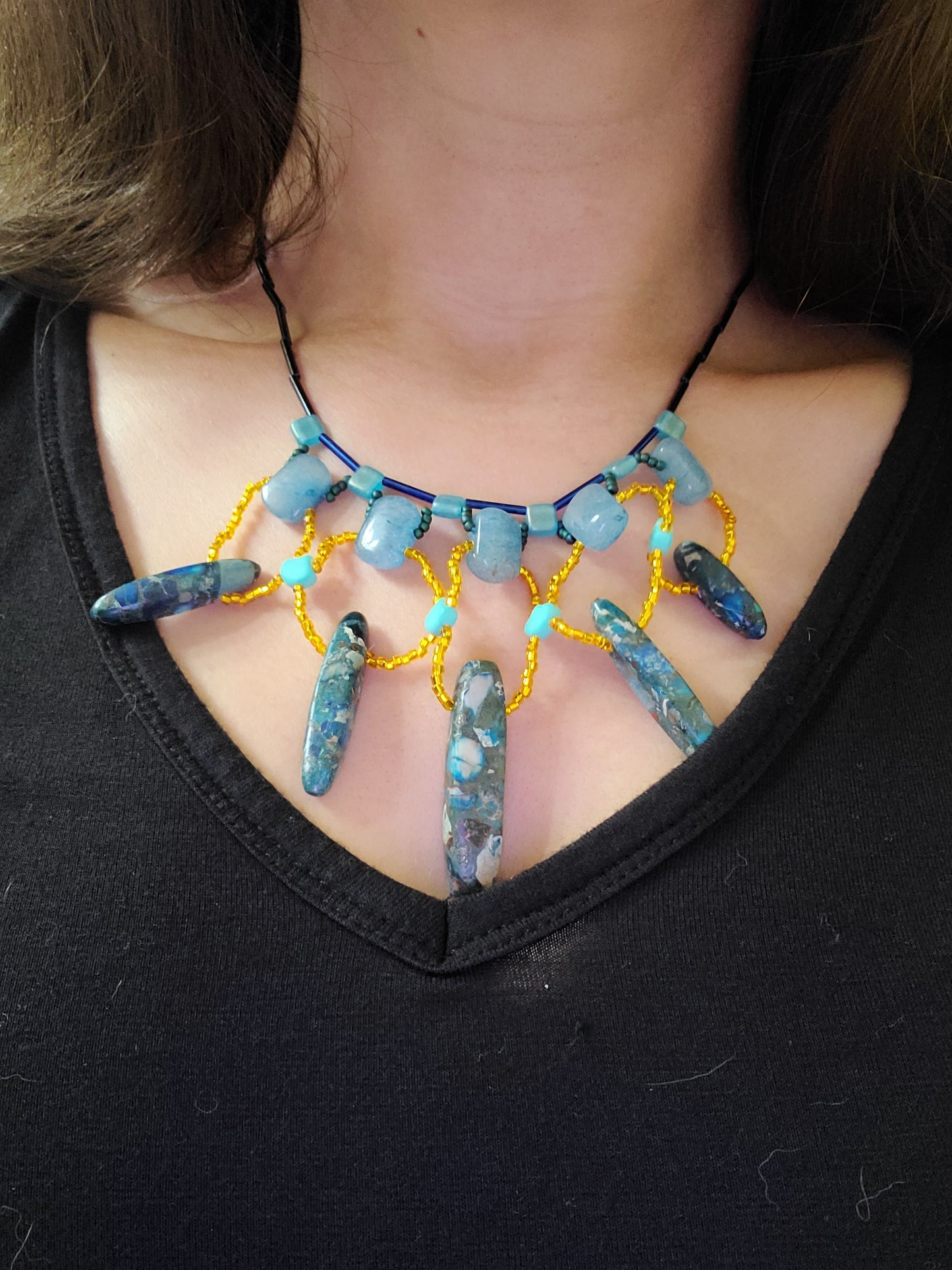 Blue and Gold Painted Desert Necklace