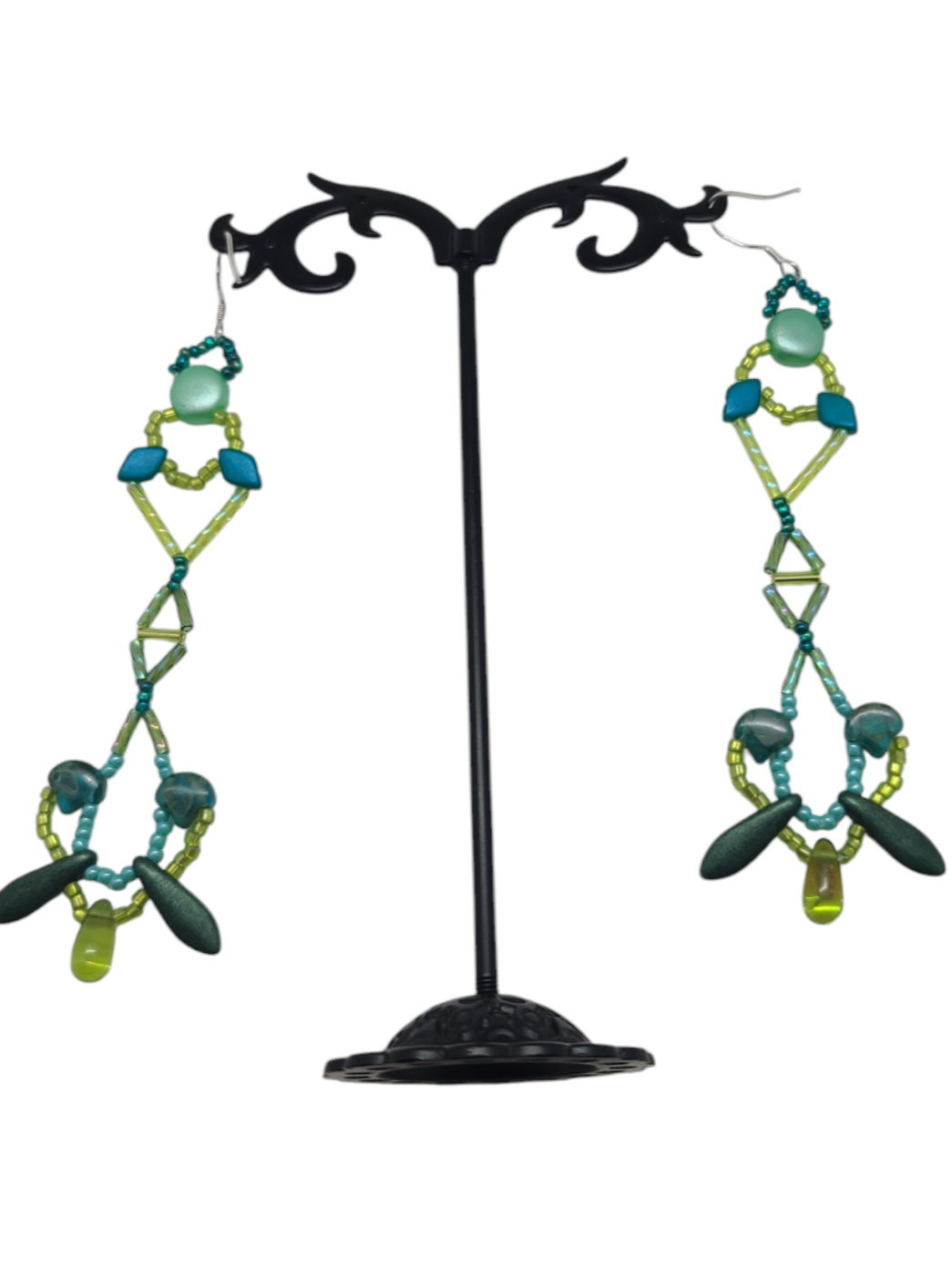 Teal and Lime Geometric Sway Earrings