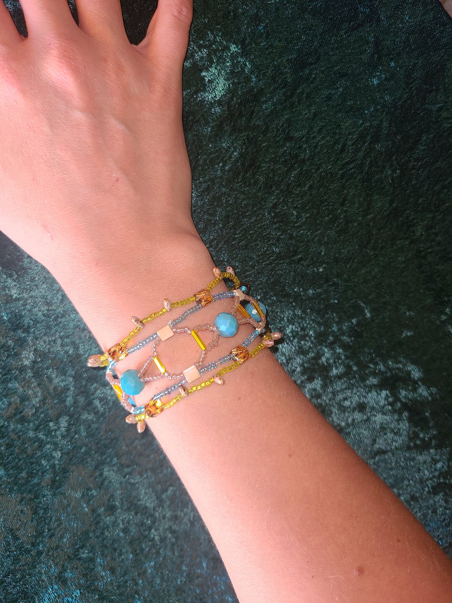 Teal and Yellow Honeycomb Helix Bracelet