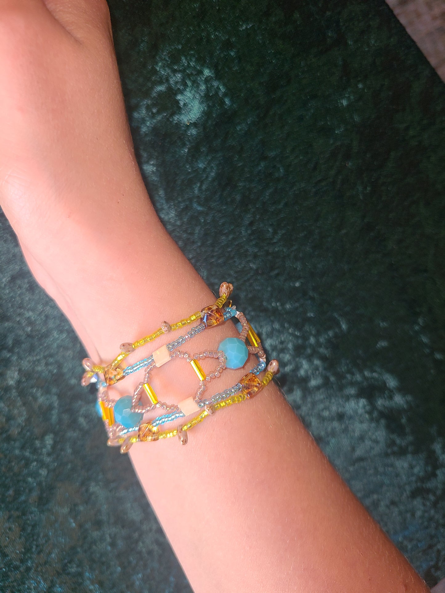 Teal and Yellow Honeycomb Helix Bracelet
