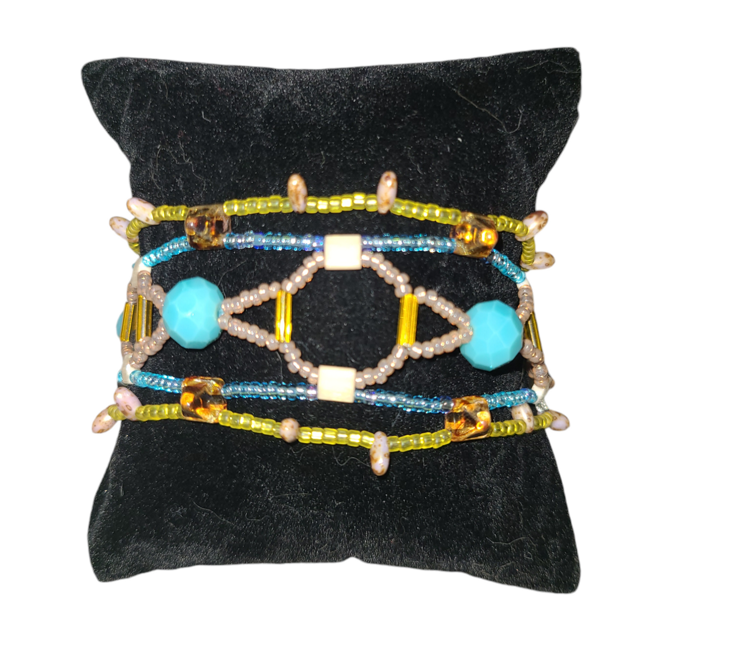 Teal and Yellow Honeycomb Helix Bracelet