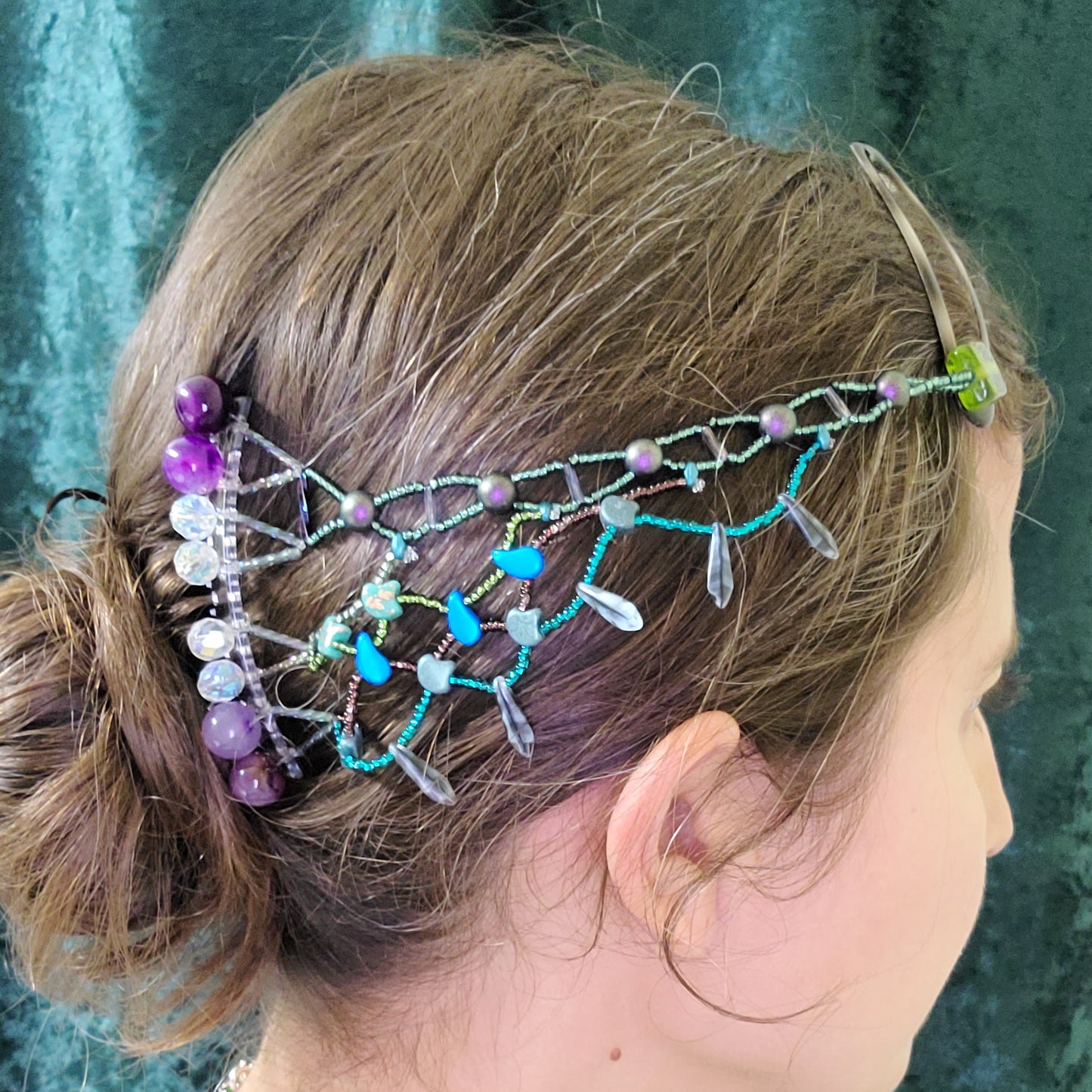 Teal and Purple Cosmic Cartography Hair Jewelry
