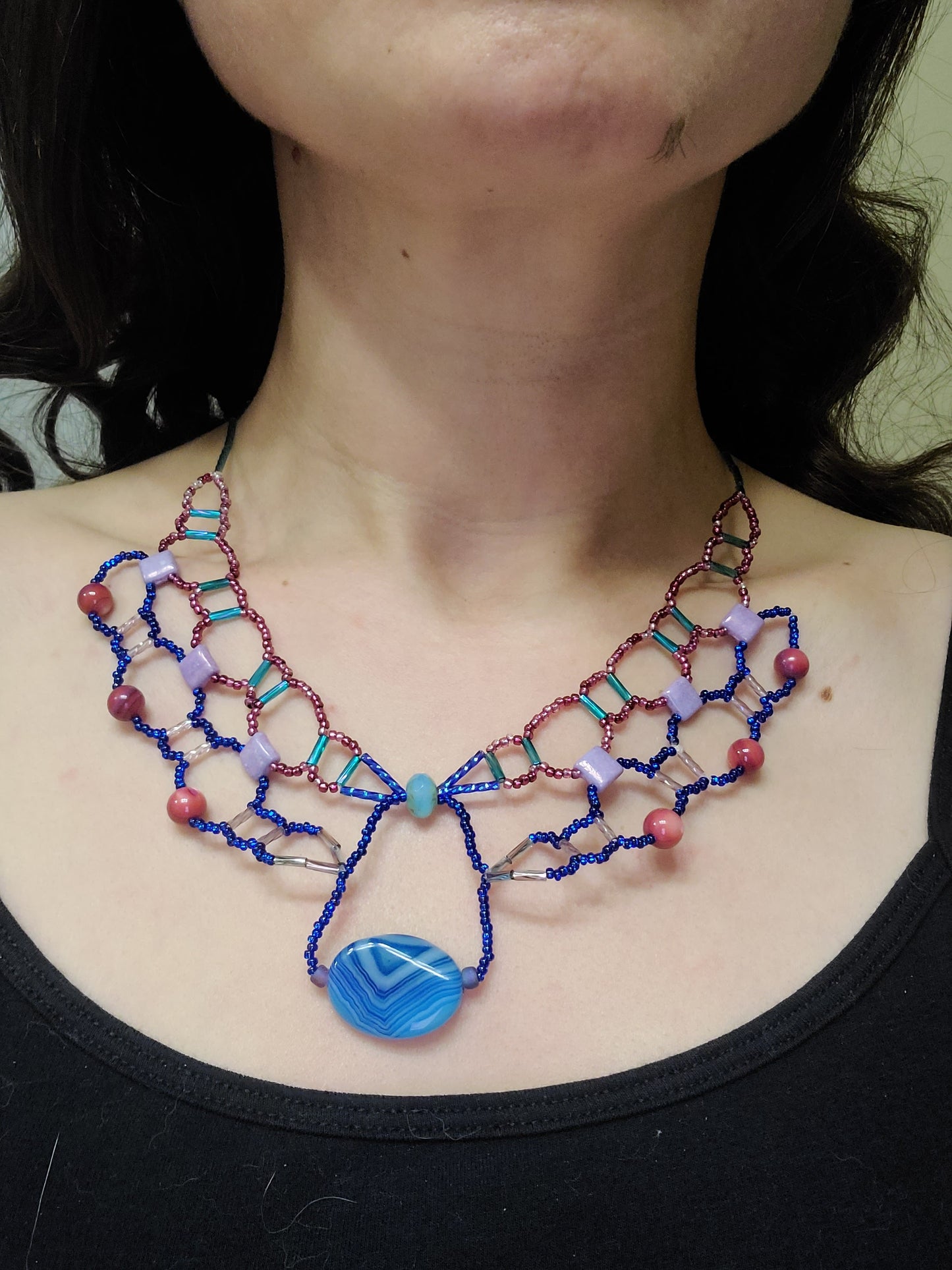 Banded Teal Agate Burnished Collar Necklace