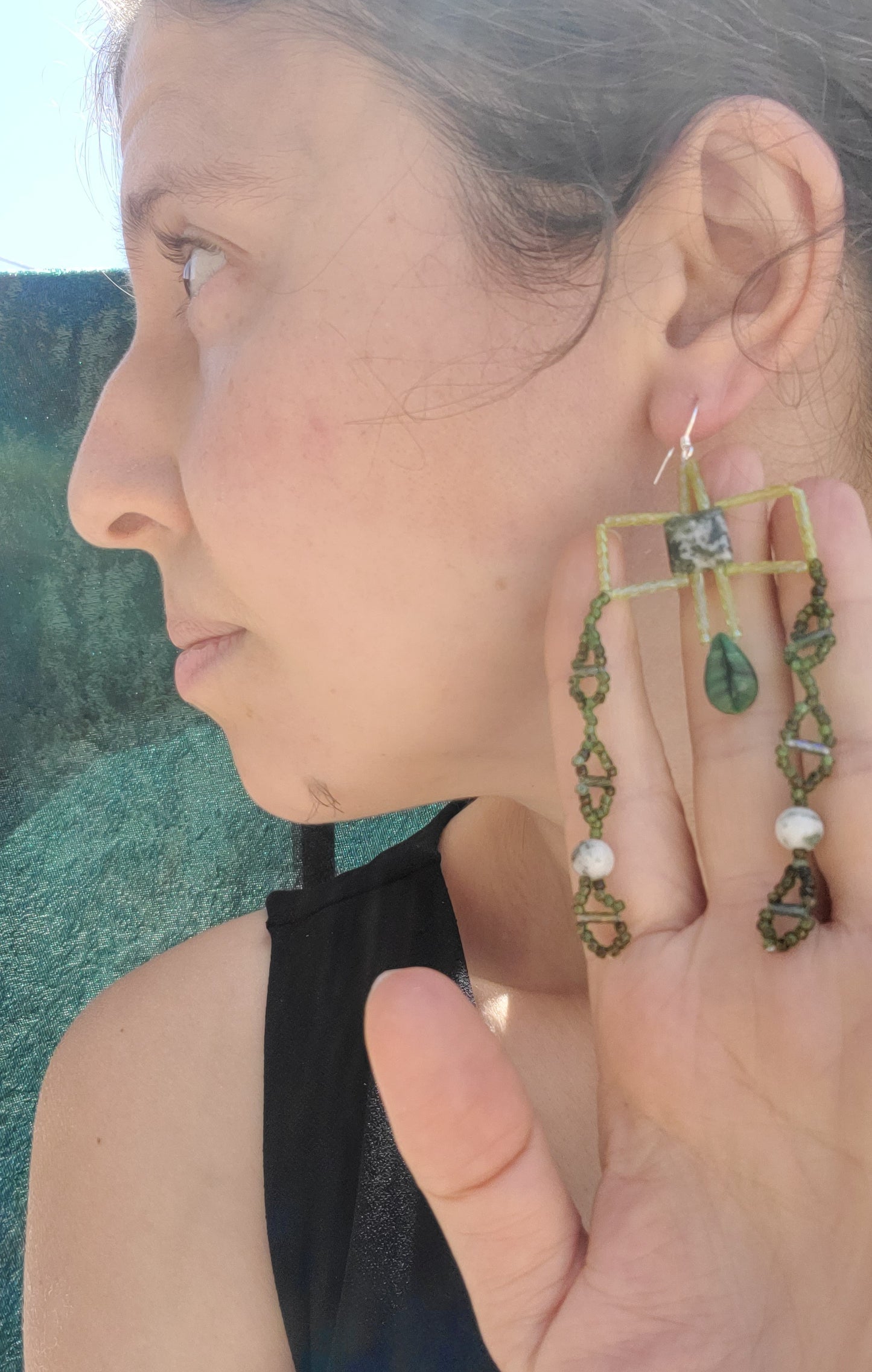 Tree Agate Byzantine Cross Earrings