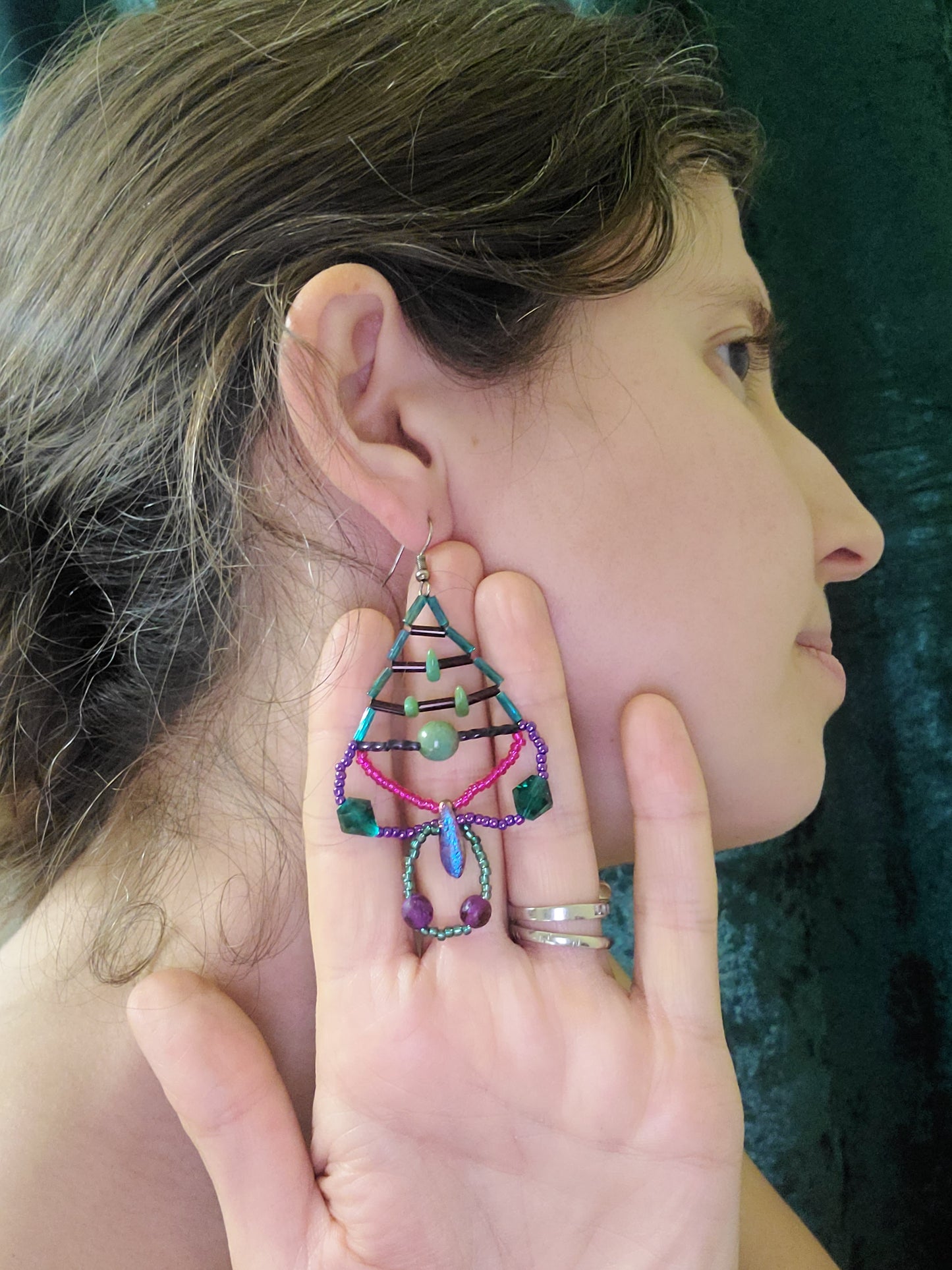 Fuchsia and Teal Trellis Chandelier Earrings