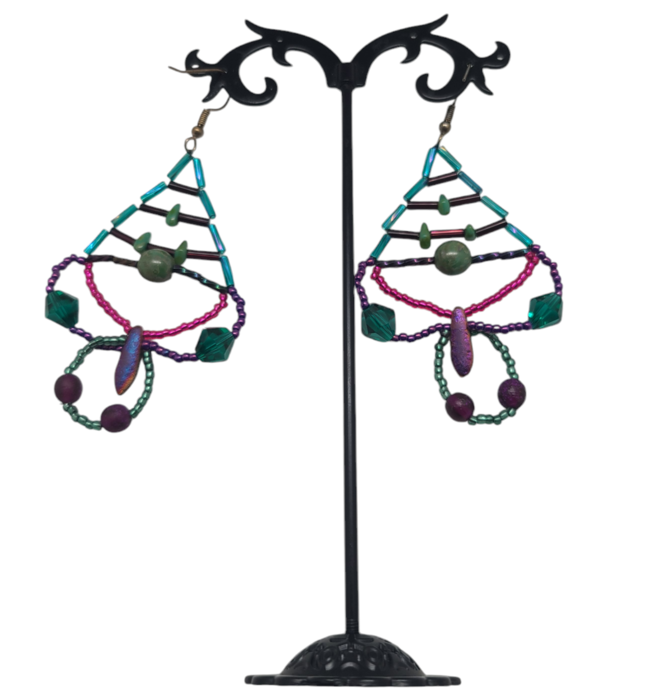 Fuchsia and Teal Trellis Chandelier Earrings