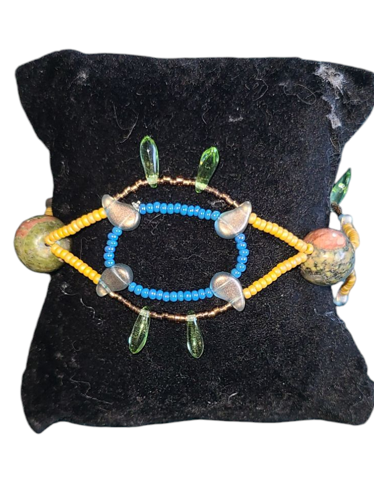 Blue and Gold Unakite Rhythmic Waves Bracelet