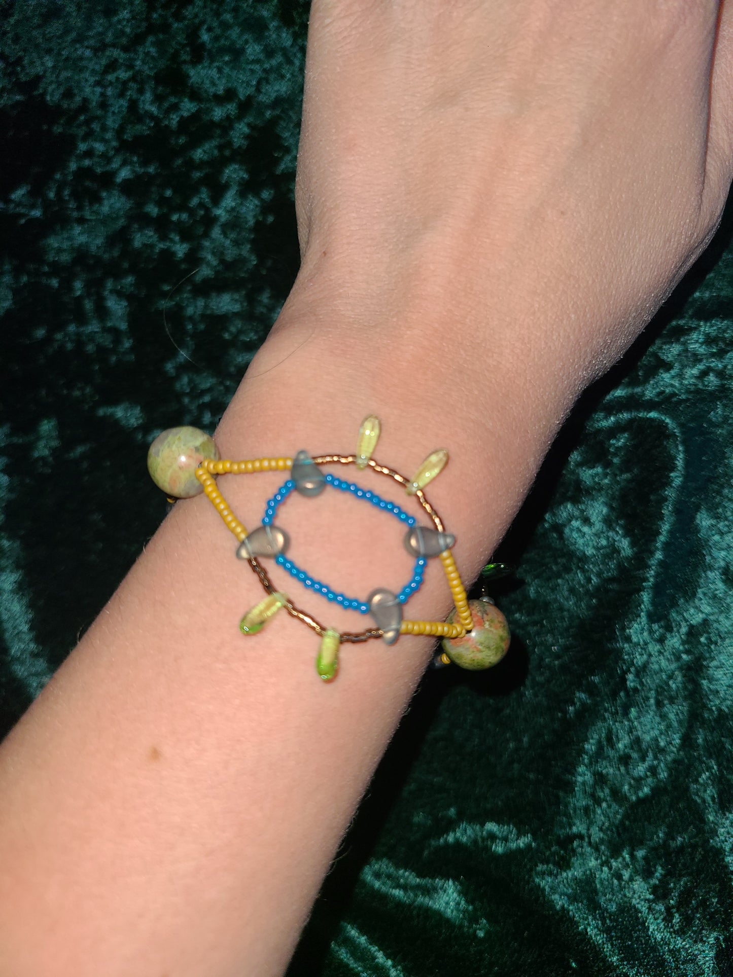 Blue and Gold Unakite Rhythmic Waves Bracelet