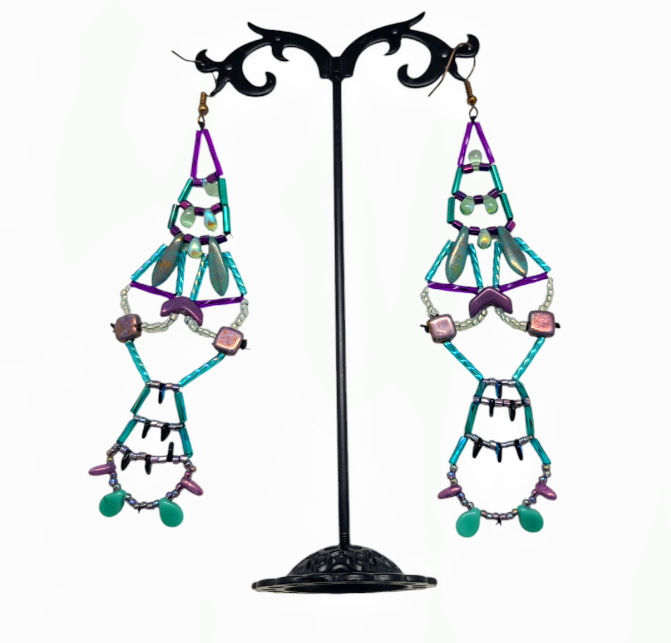 Purple and Teal Sunburst Chandelier Earrings