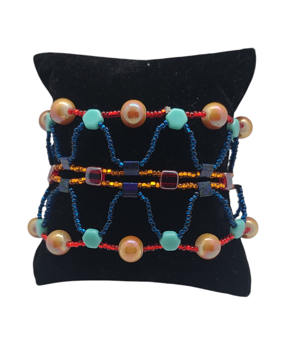 Red, Orange, and Teal Boho Mosaic Bracelet