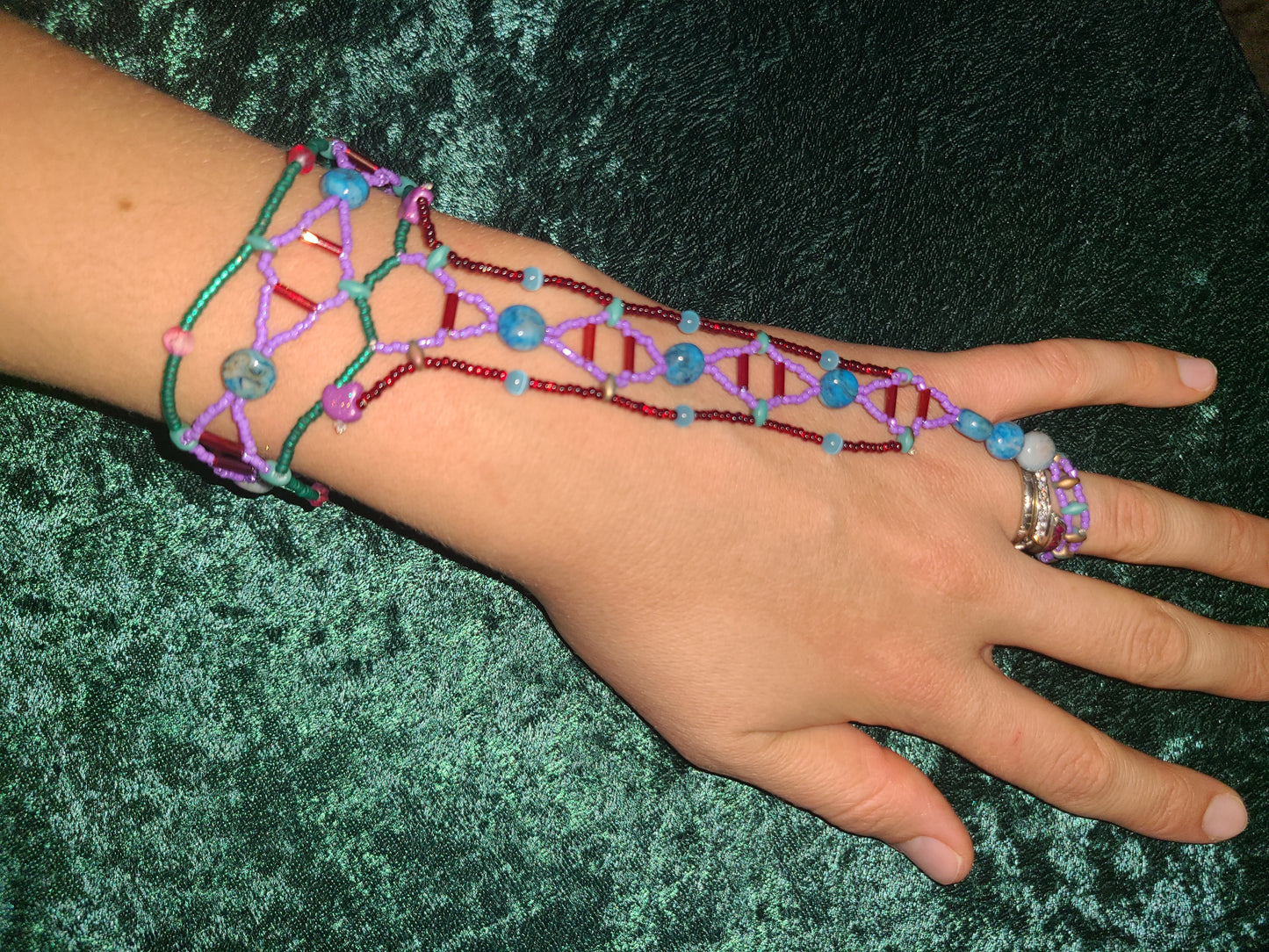 Aqua crazy lace agate honeycomb helix hand chain