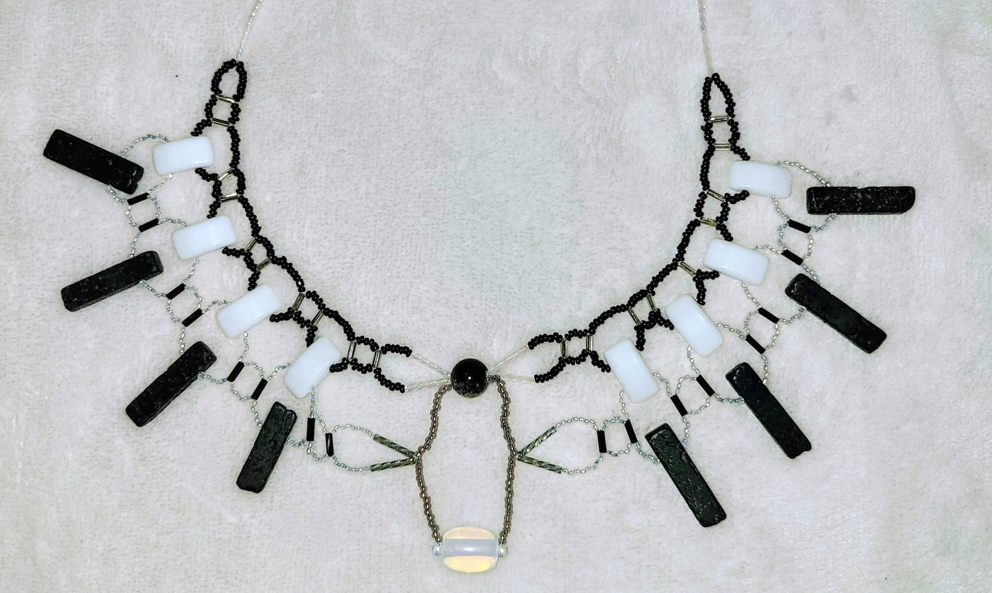 Black and white burnished collar necklace