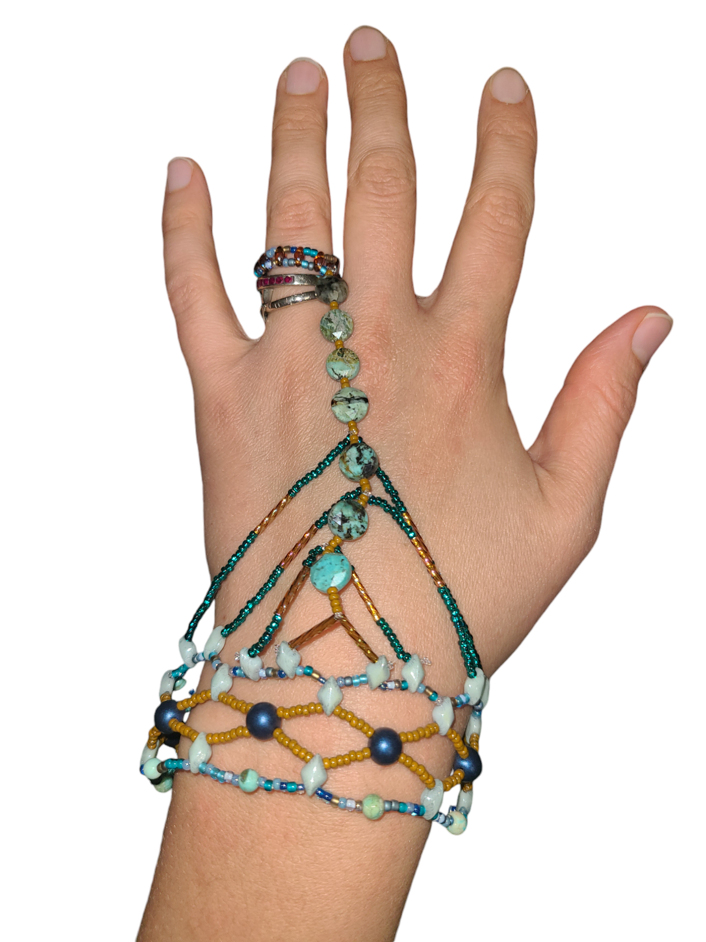 African Turquoise World Atlas Drape Hand Chain