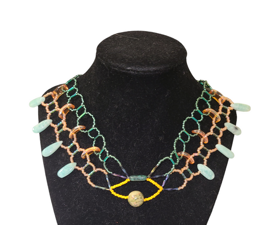 Amazonite and Unakite Burnished Collar Necklace