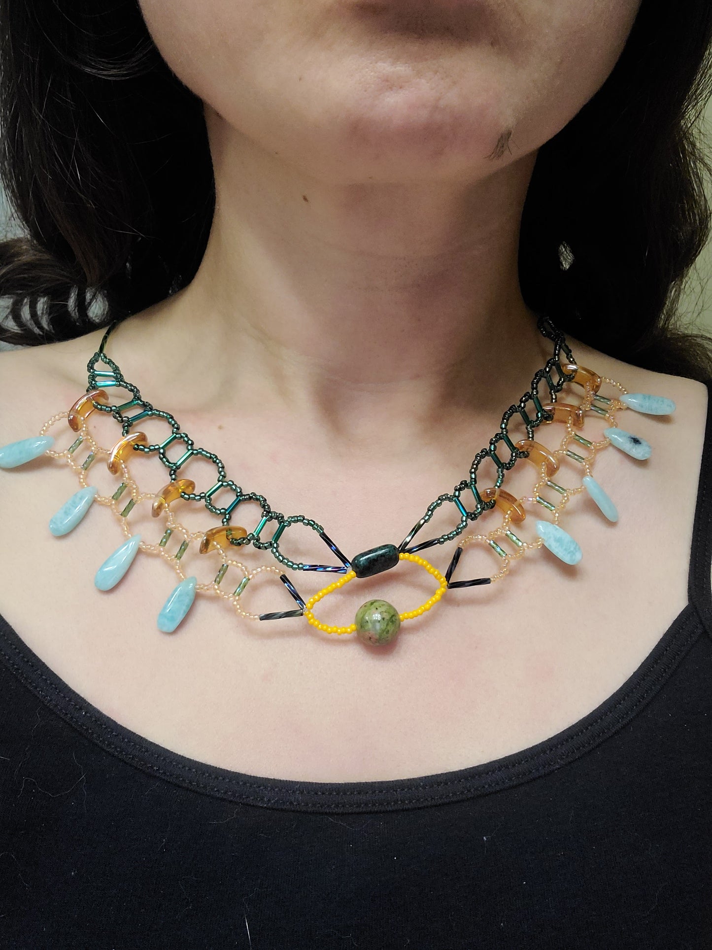 Amazonite and Unakite Burnished Collar Necklace