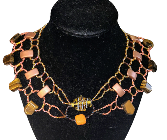 Amber Tiger Eye Burnished Collar Necklace