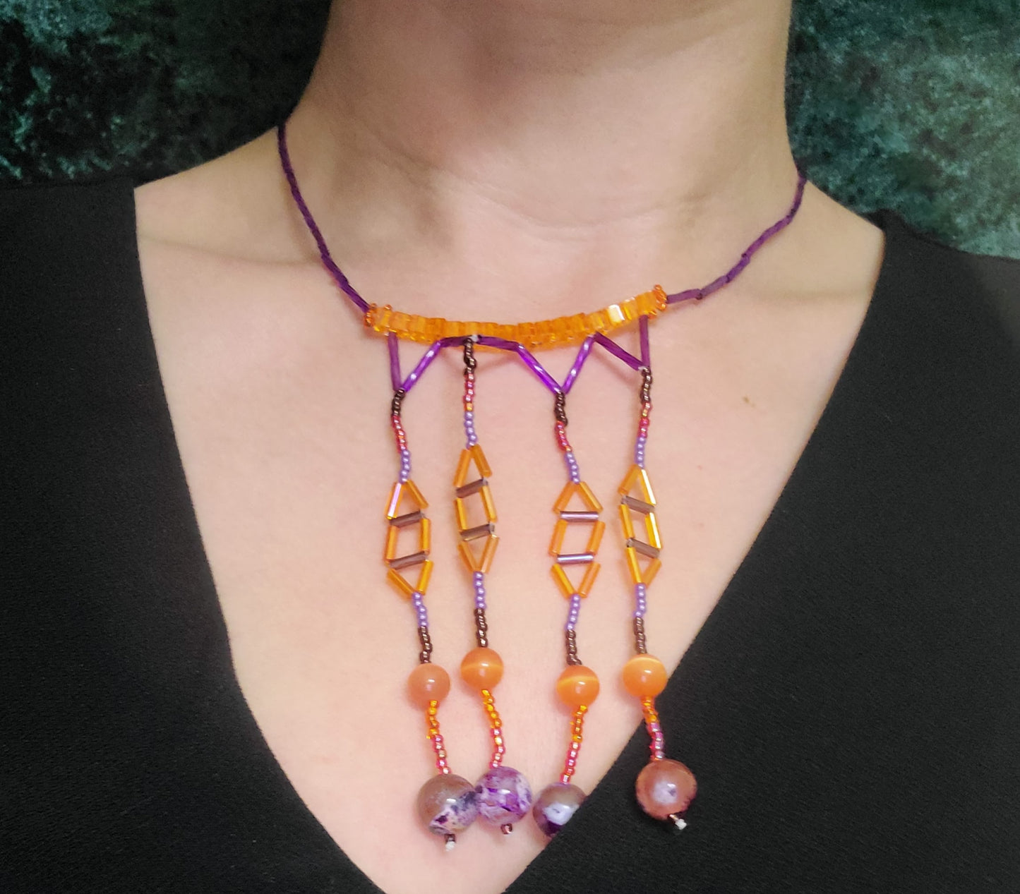 Bird of Paradise Agate Chandelier Fringe Necklace