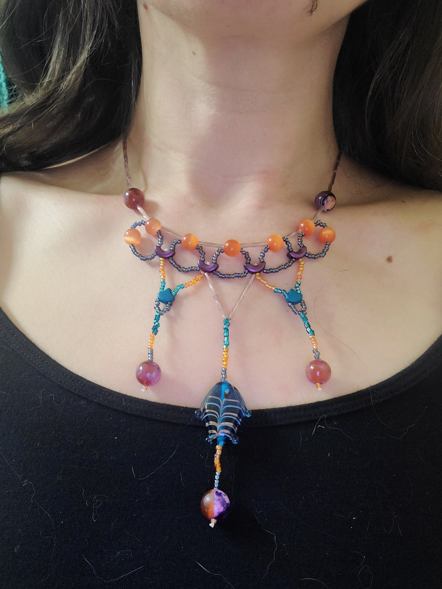 Bird of Paradise Agate Ethereal Cascade Necklace