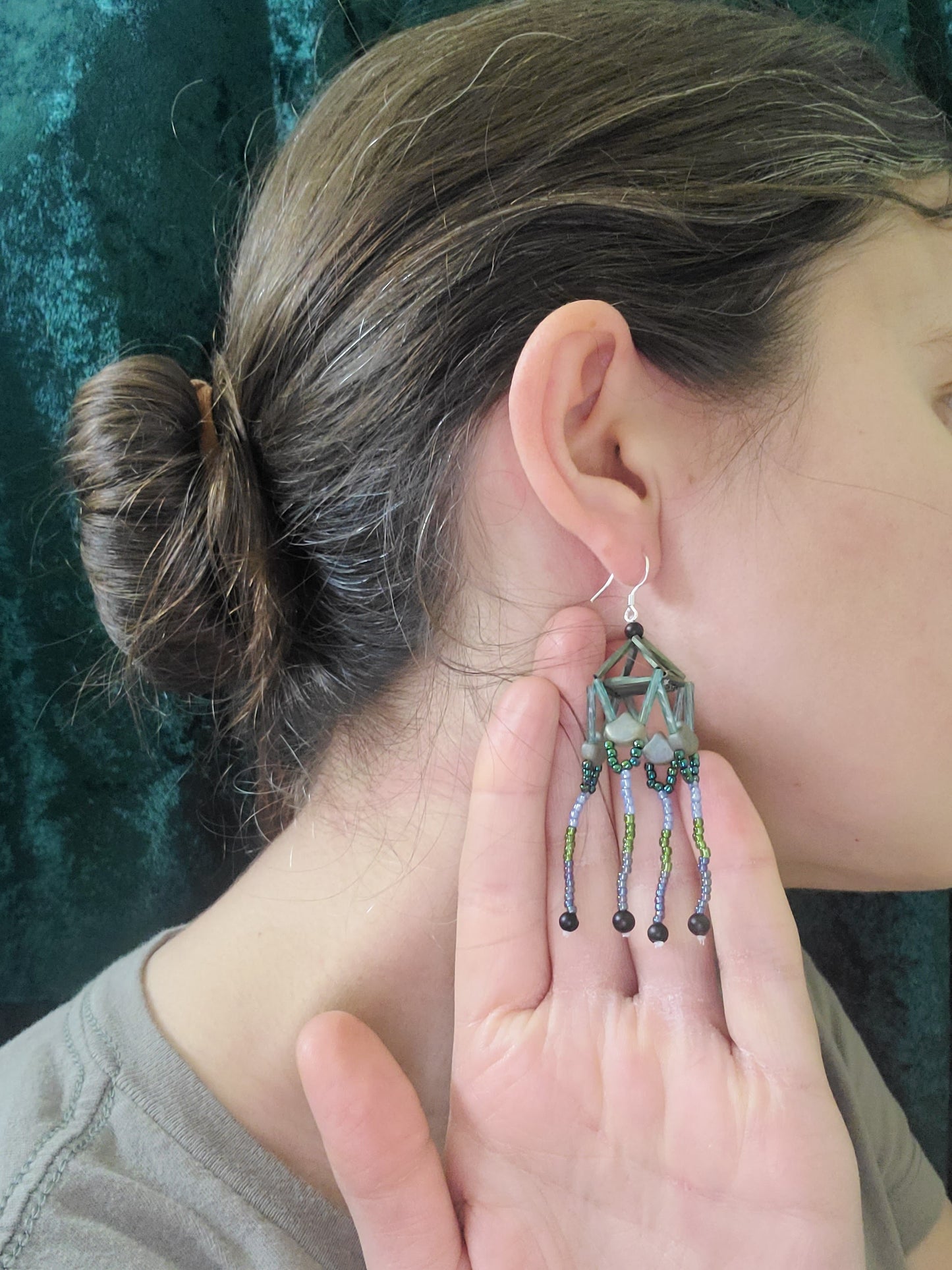 Black Agate Pagoda Earrings