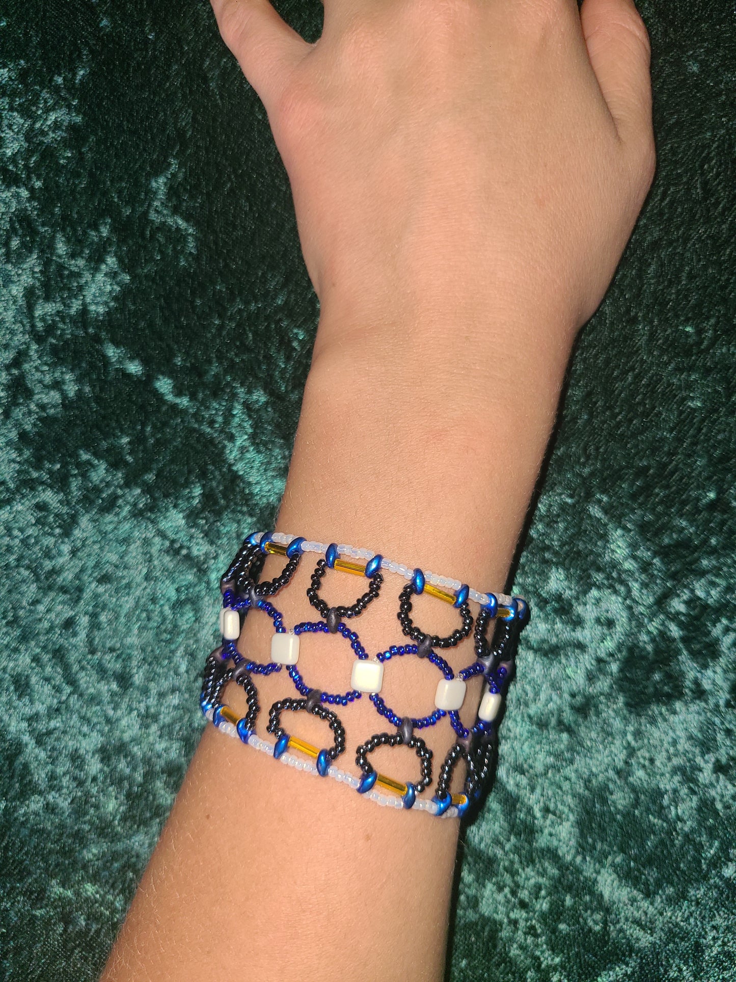 Blue and gold tile Bohemian dreamweave bracelet