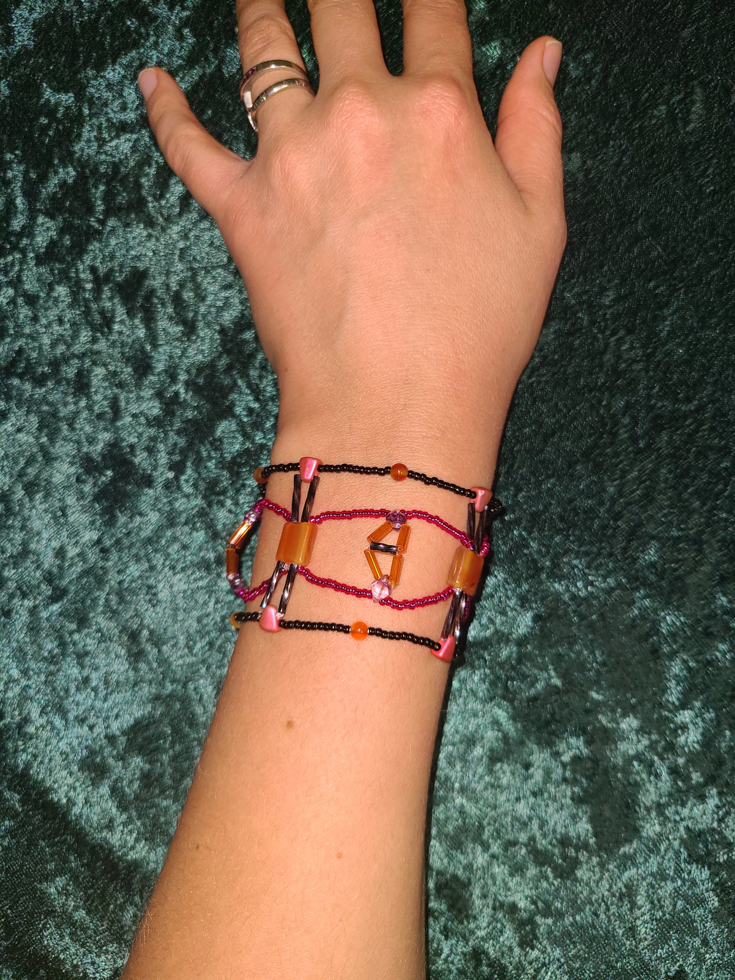 Carnelian Urban Grid Cuff Bracelet