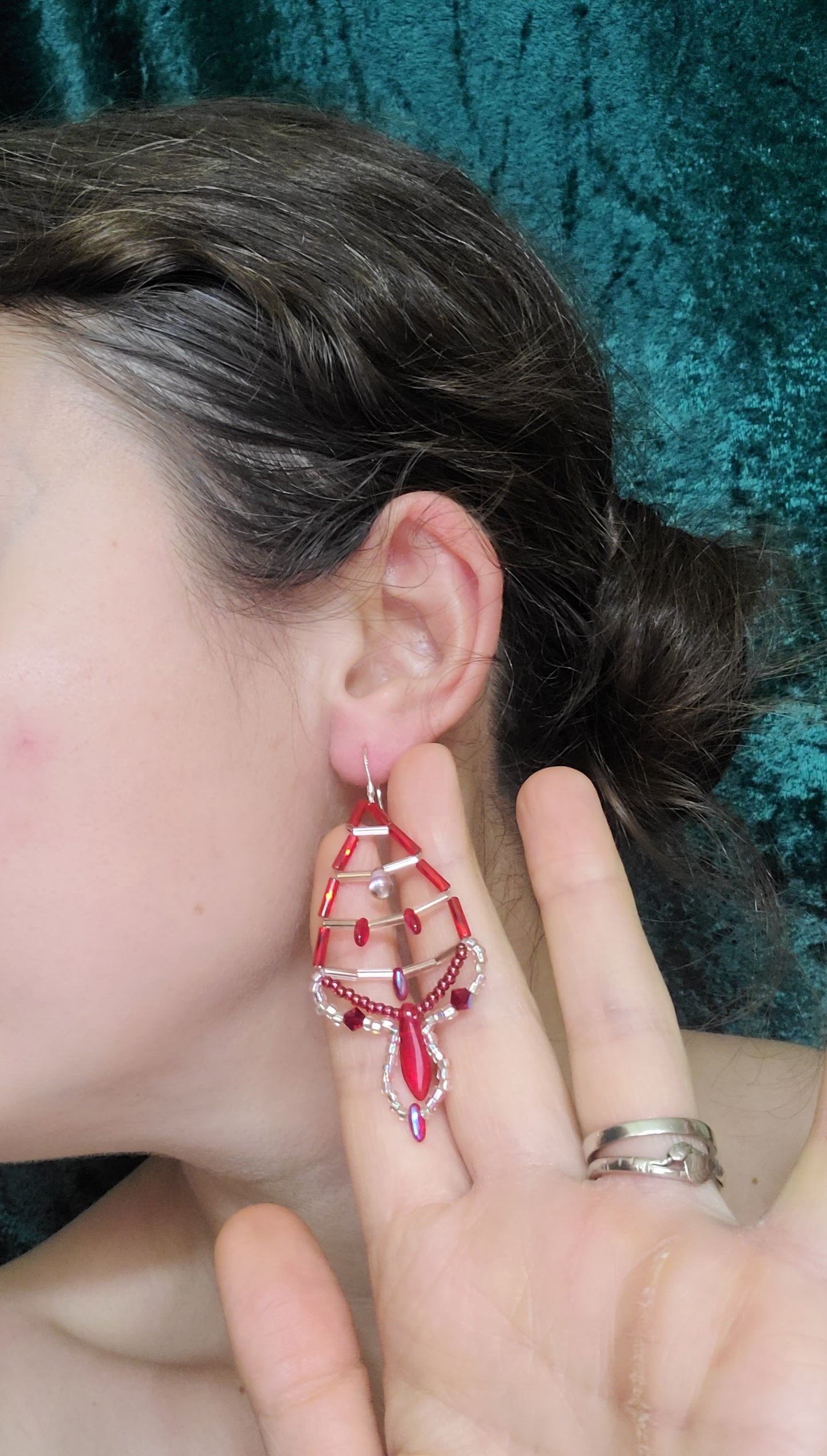 Red and Champagne Trellis Earrings