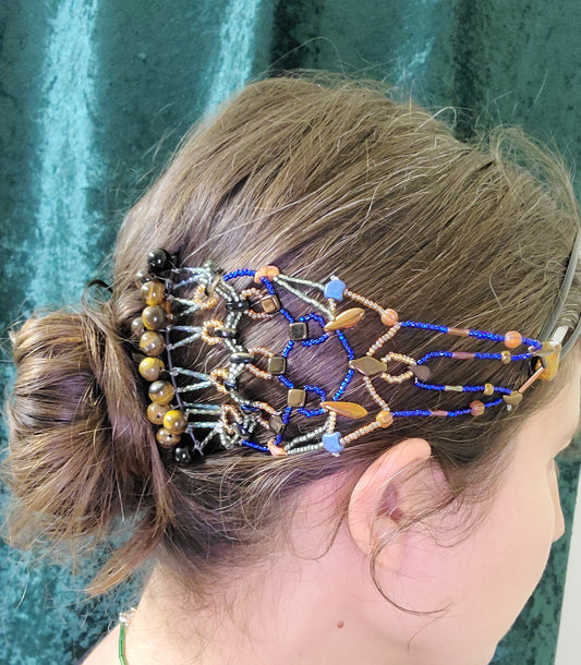 Royal Blue Tiger Eye Sunset Bramble Hair Jewelry