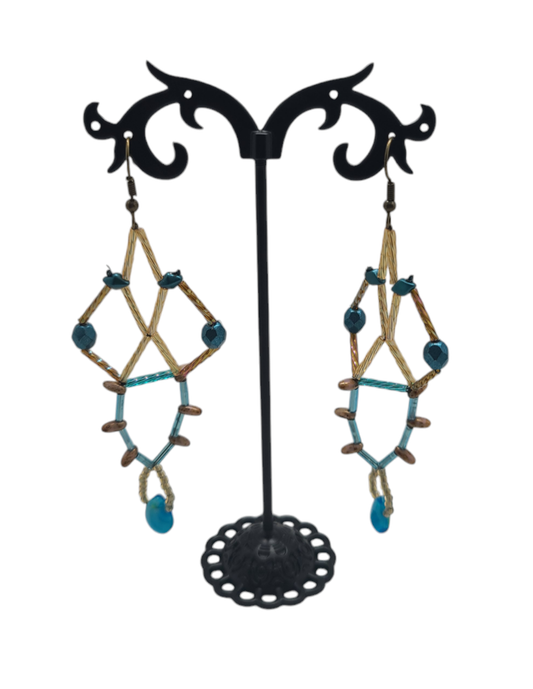 Aqua and Tan Diamond Lattice Earrings