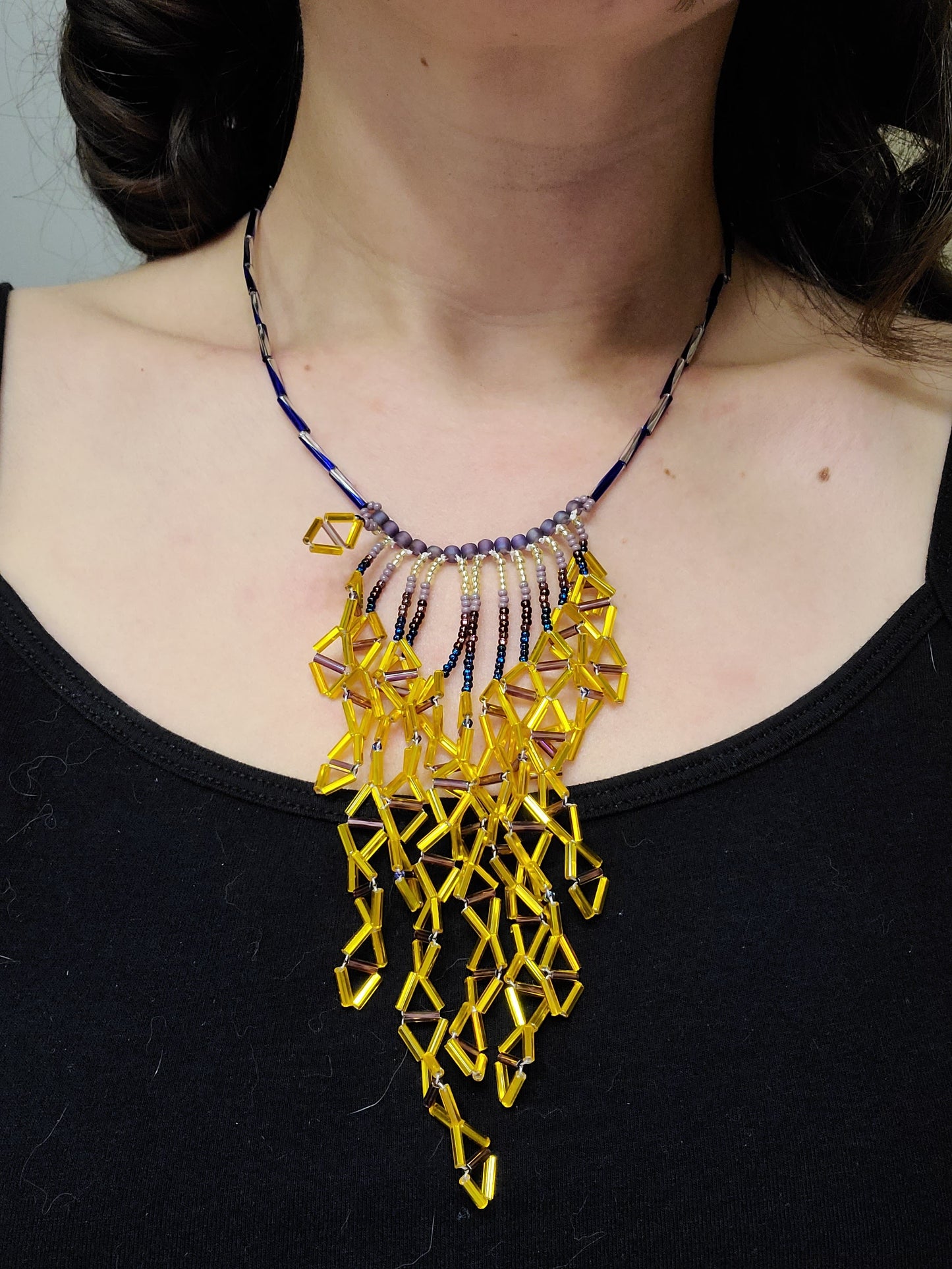 Purple and Gold Triangle Waterfall Necklace