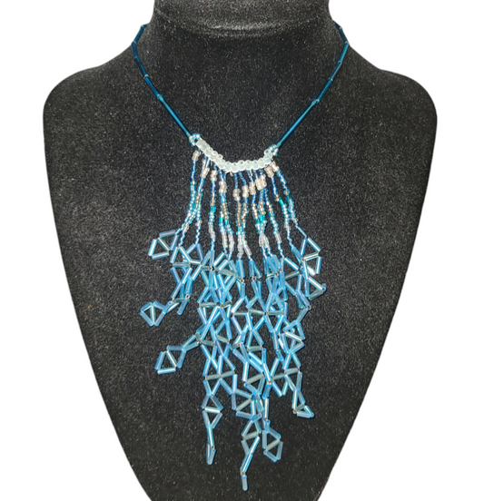 Aqua Blue Triangle Waterfall Necklace