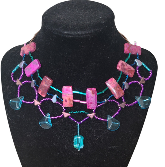 Fuchsia Crazy Lace Agate Cleopatra Necklace