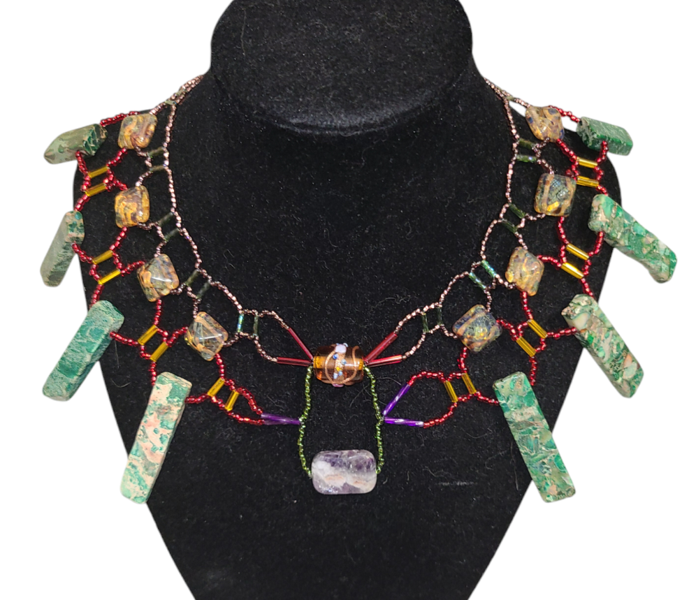 Green Jasper Jewel Tone Burnished Collar Necklace