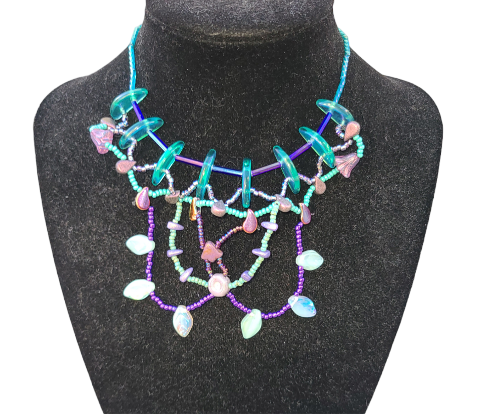 Aqua and Purple Teardrop Cascade Necklace