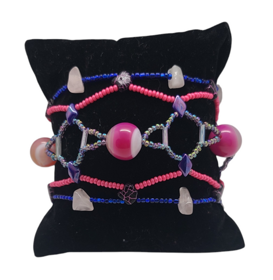 Fuchsia and cobalt agate helix honeycomb bracelet