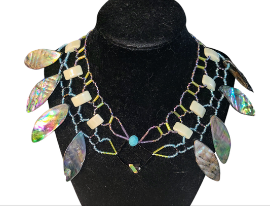 Aurora Borealis Abalone Burnished Collar Necklace