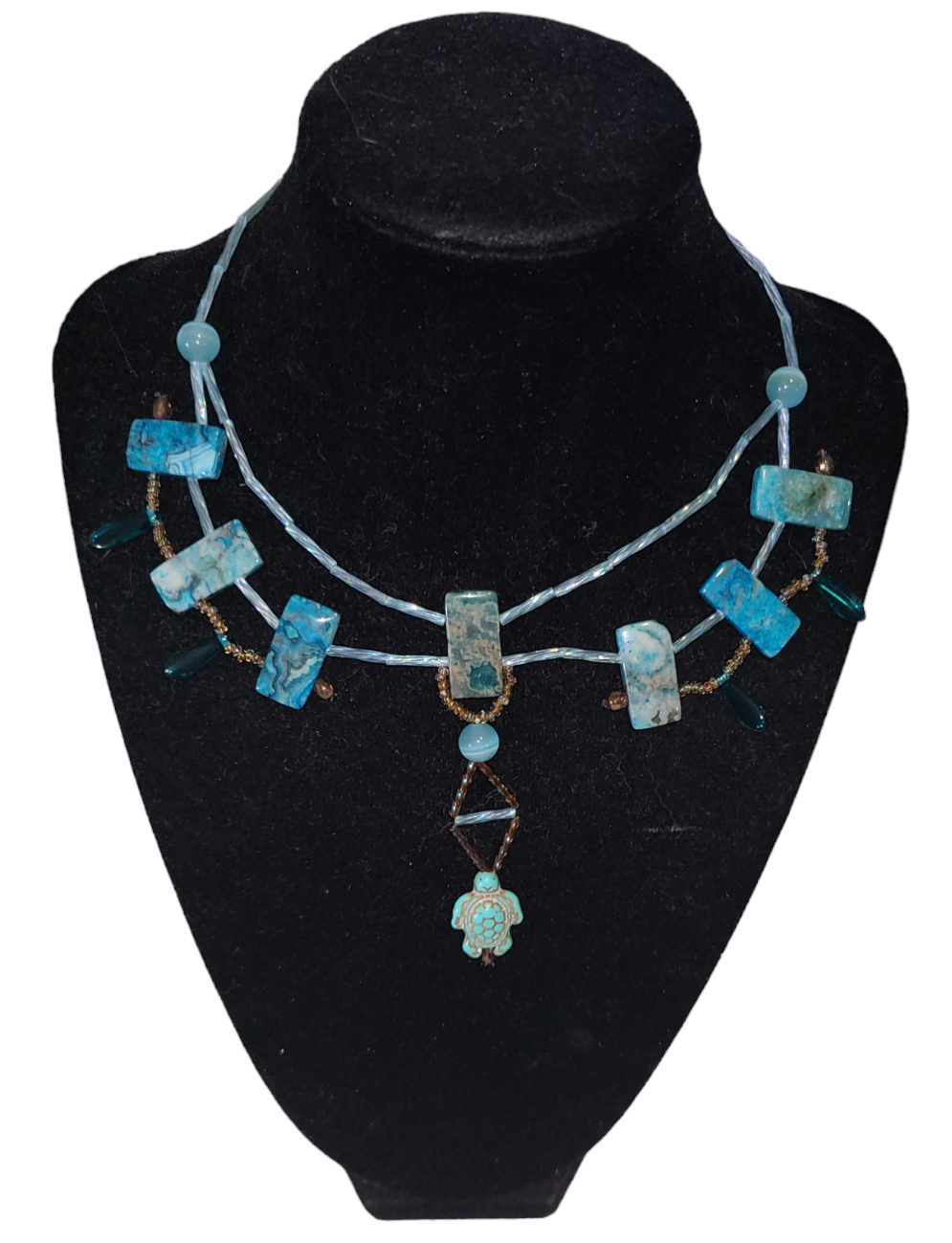 Teal Crazy Lace Agate Phoenix Necklace