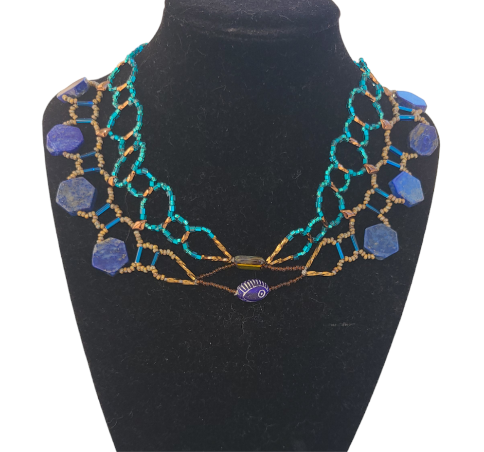 Ocean Amber Lapis Burnished Collar Necklace