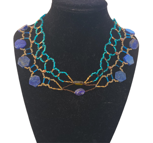 Ocean Amber Lapis Burnished Collar Necklace