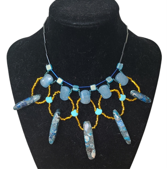 Blue and Gold Painted Desert Necklace