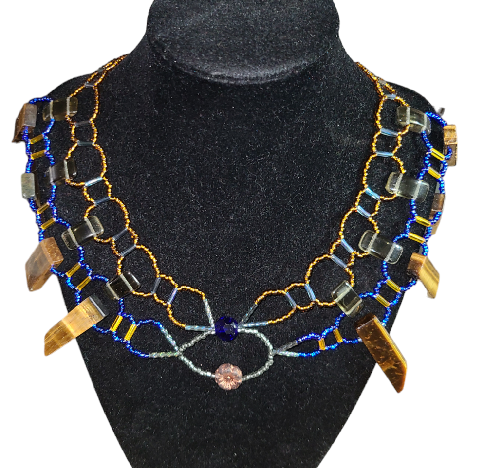 Cobalt Tiger Eye Burnished Collar Necklace