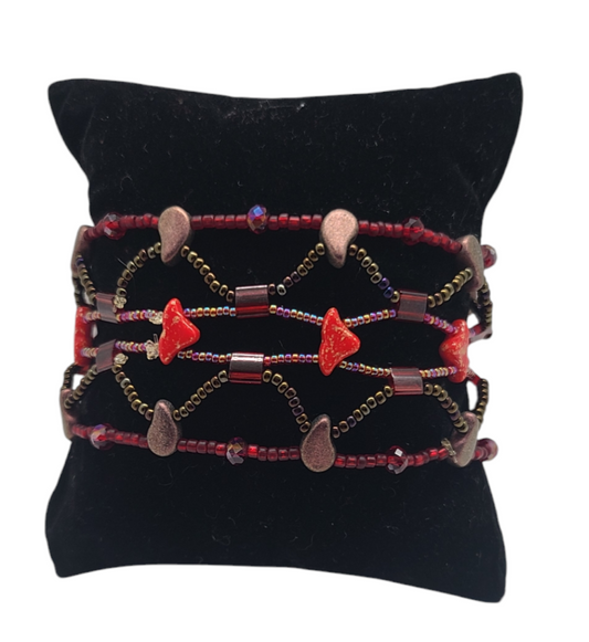 Red and Plum Boho Mosaic Bracelet