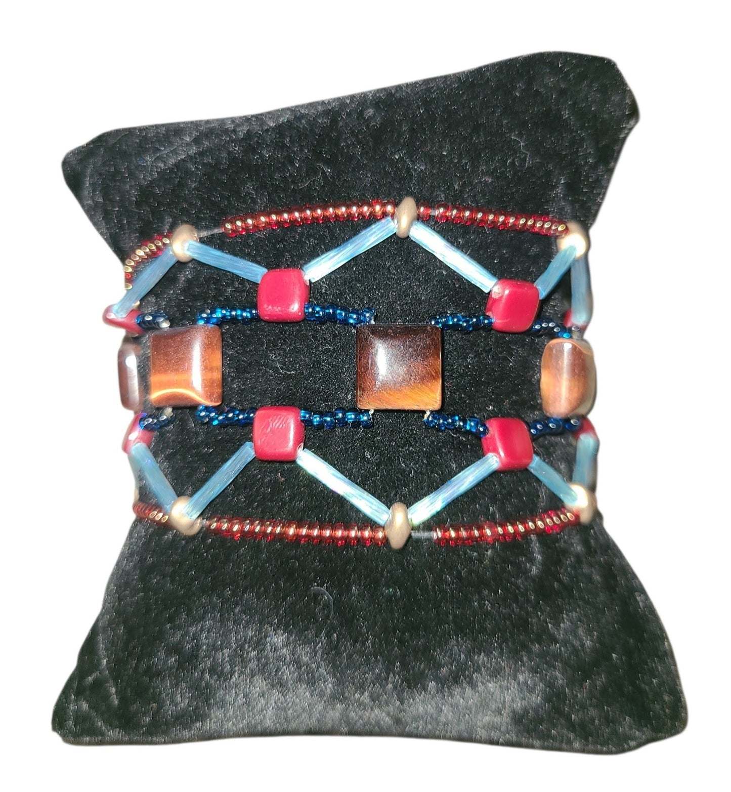 Icy Blue Red Tiger Eye Stonecrossing Bracelet