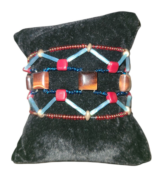 Icy Blue Red Tiger Eye Stonecrossing Bracelet